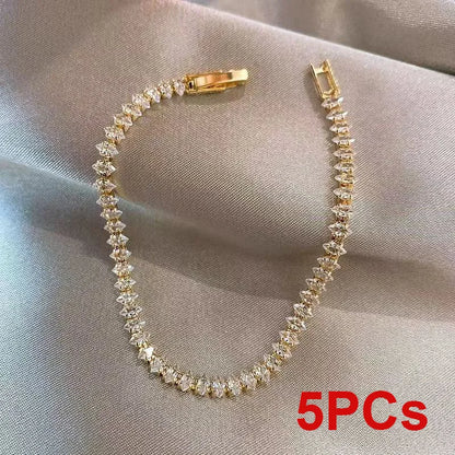 Luxury Roman Crystal Geometric Chain Bracelets for Women Trendy Goth Full Rhinestone Marquise Charm Tennis Bracelet Wed Jewelry