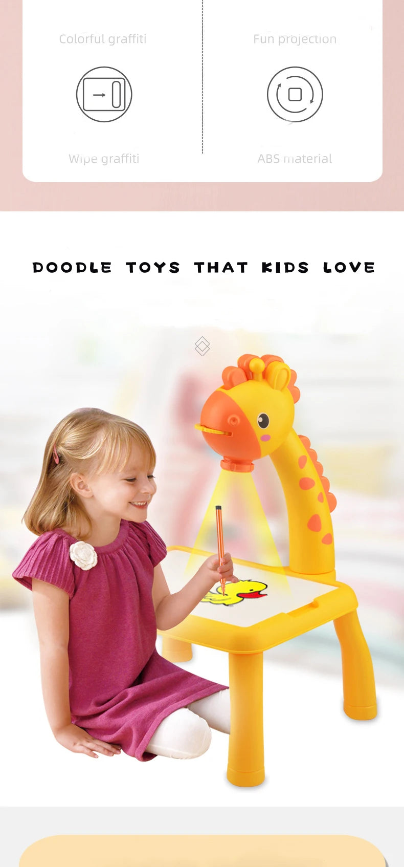 Kids Painting Board Toys Children LED Projector Art Painting Table Desk Arts Toy  Educational Learning Paint Tool Toy For Girl