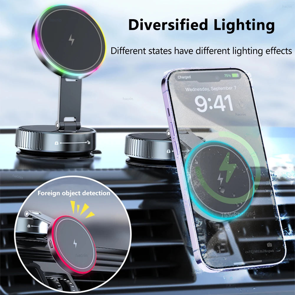 Car Wireless Charger For iPhone 17 16 15 14 13 12 Pro Max Magnetic Phone Charging Holder 360°Adjustable Suction Foldable Charger