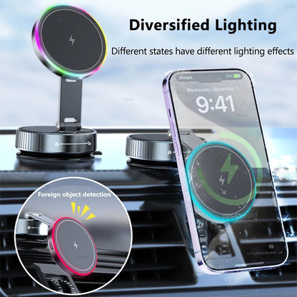 Car Wireless Charger For iPhone 17 16 15 14 13 12 Pro Max Magnetic Phone Charging Holder 360°Adjustable Suction Foldable Charger