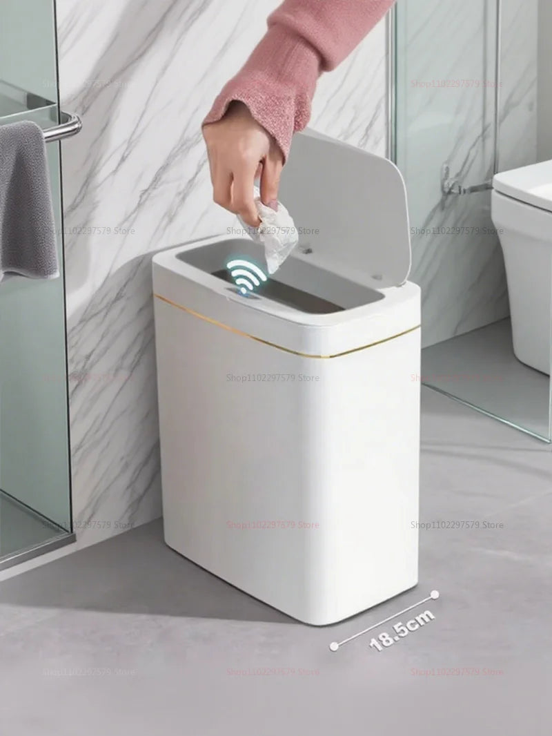 15L Non Contact Smart Sensor Trash Can Automatic Bagging Electric Bathroom Trash Bin Wireless White Smart Home Kitchen Disposal