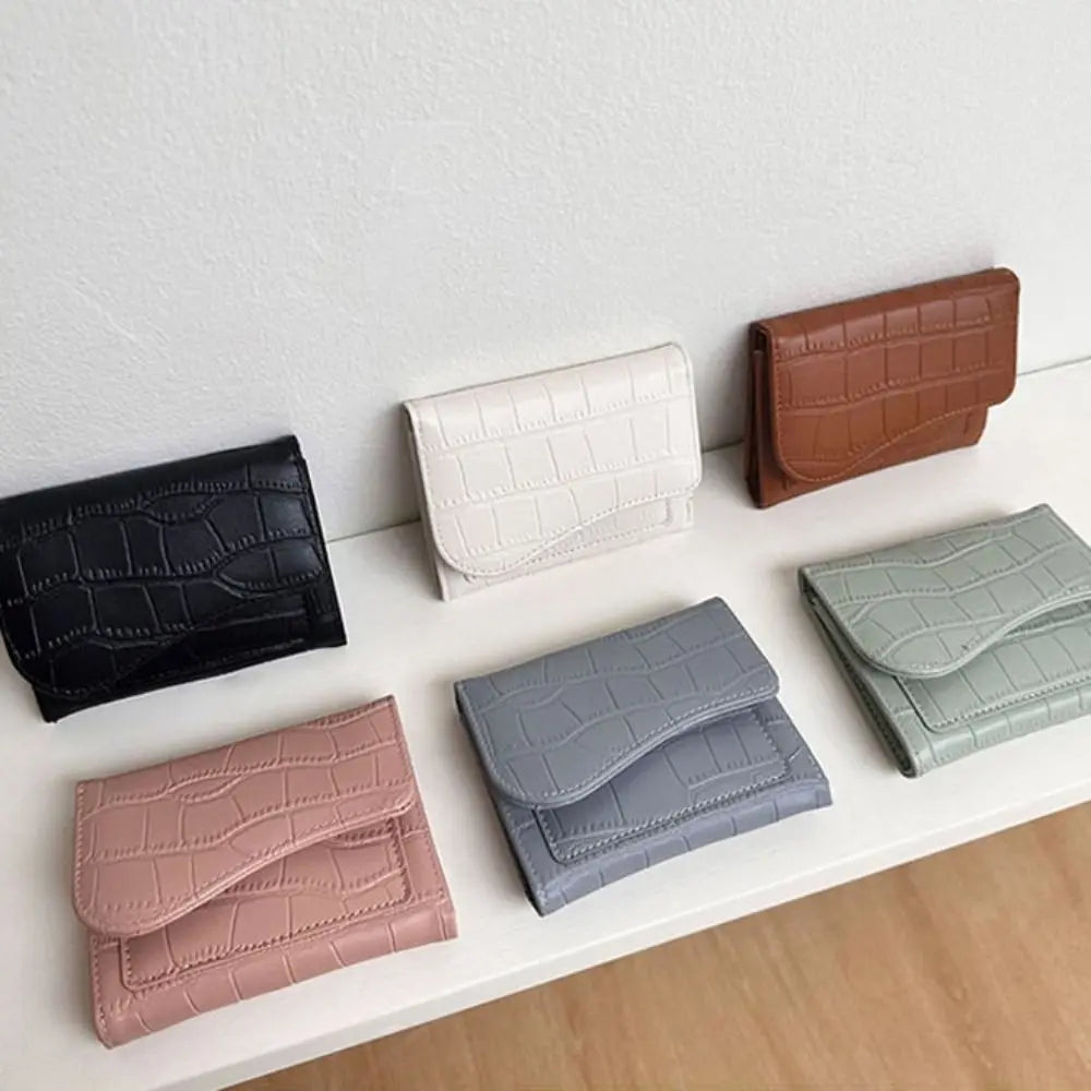 Women Mini Wallet Purse Female Short PU Leather Purse Solid Color Lightweight Fashion Multiple Card Positions for Student