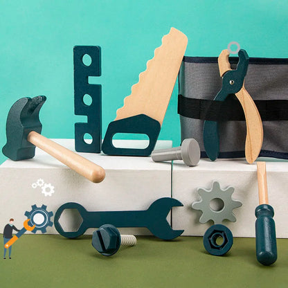 Kids Pretend Play Toy Tool Role Playing Educational Toys 3-6 Year Old Boys Wooden Simulation Children's Repairman Waist Bag Set