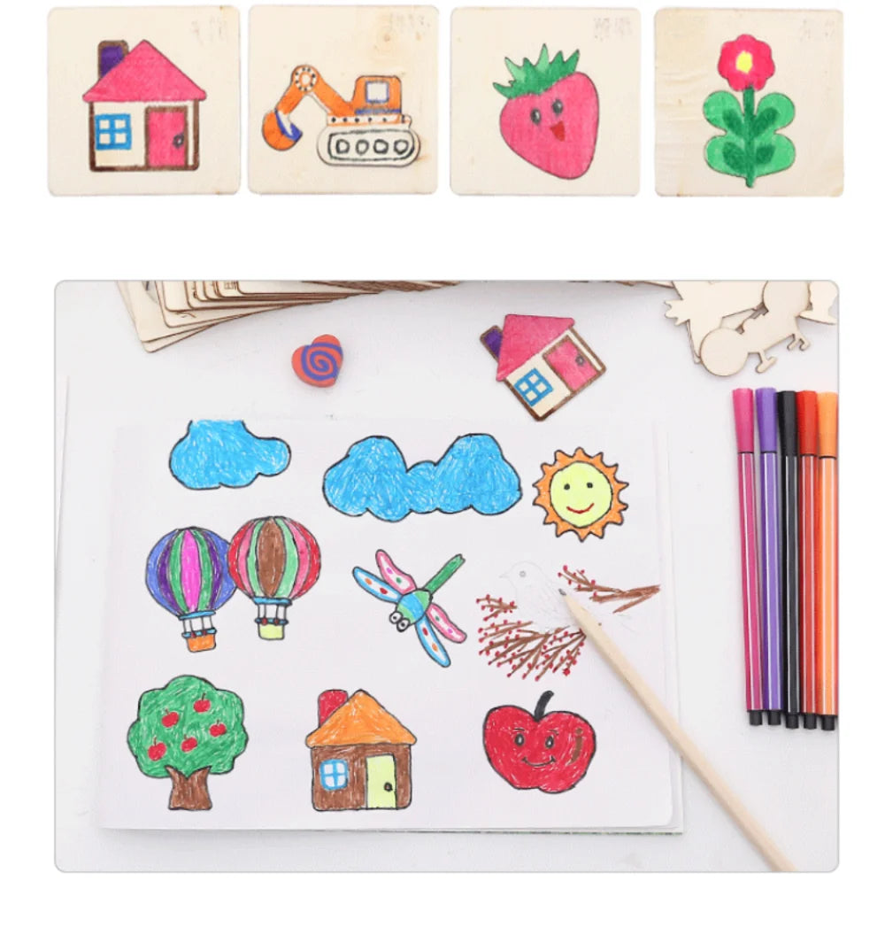 Kids Drawing Toys Montessori DIY Painting Stencils Template Wooden Craft Puzzle Educational Toys for Boys Girls Birthday Gift
