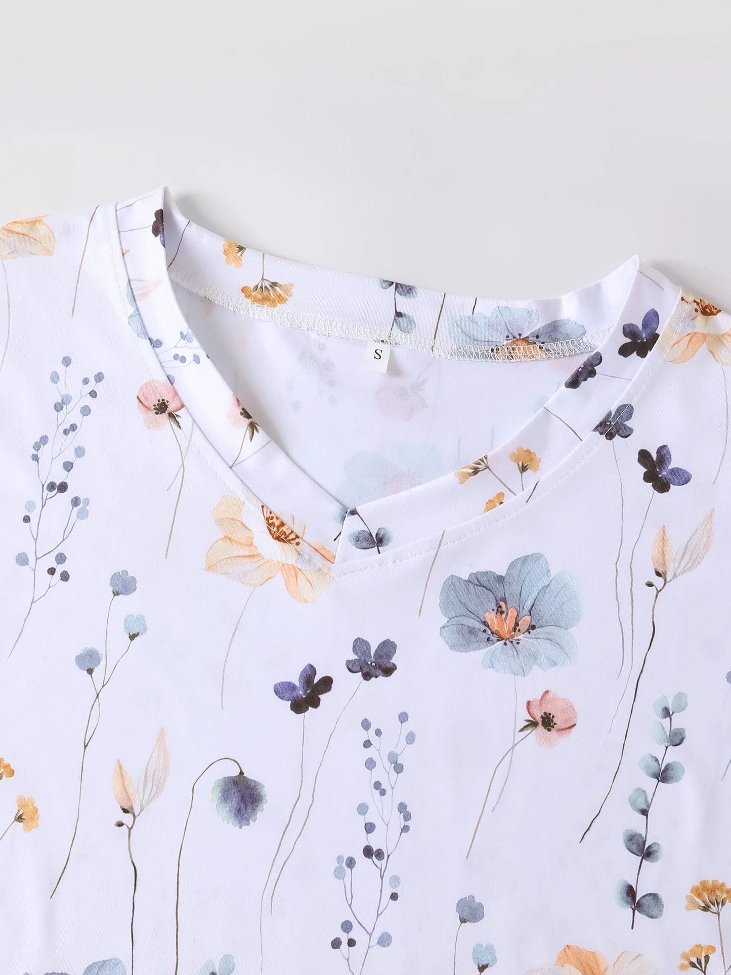 XUANSHOW Summer Women Uniform Flowers Printed Work Wear Pocket Front Short Sleeve V Neck Clothes