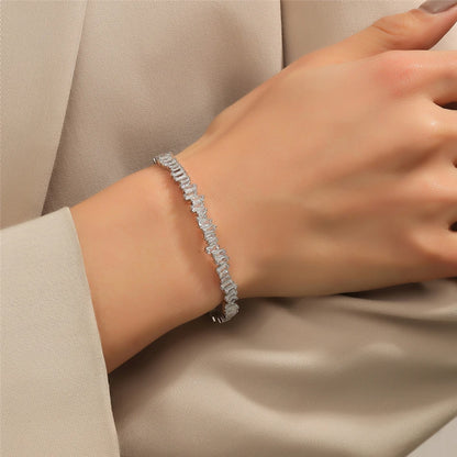 Yupsk Shiny Zircon Hollow Rectangle Link Cuff Bangle Bracelet for Women Luxury Wedding Party Jewelry Women's Gift