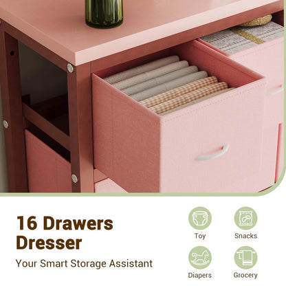 Dresser for Bedroom with 16 Drawer, Dressers & Chests of Drawers, Tall Dresser for Bedroom, Dresser Organizer with Fabric Bins
