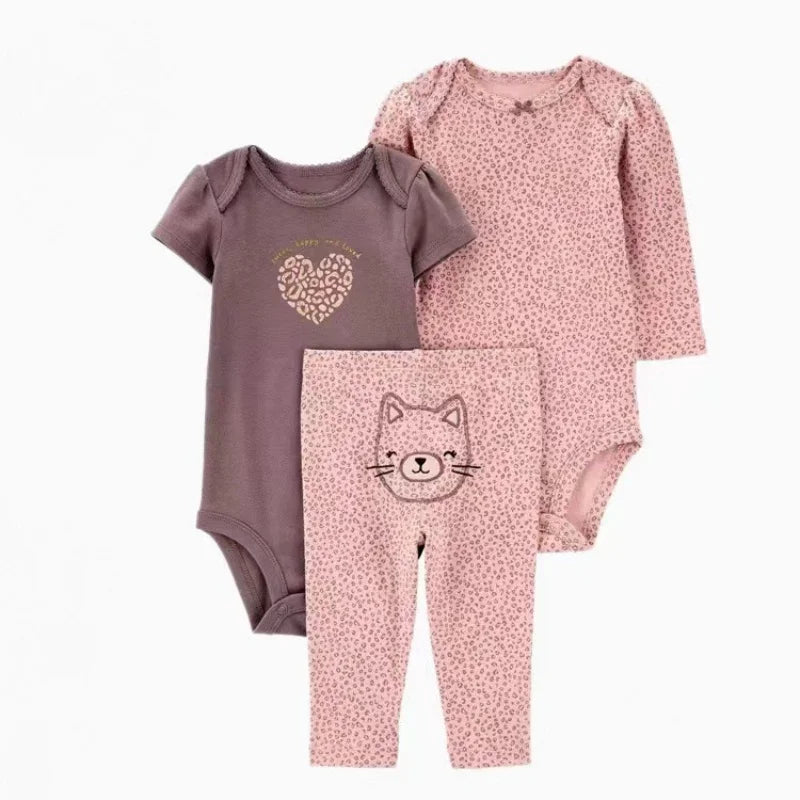 Newborn Baby Girls Clothes Set Pure Cotton Clothes Soft Cute Animal Kids Bodysuits+Pants Outfit Toddler 3Pcs Kids Bebe 6-24M