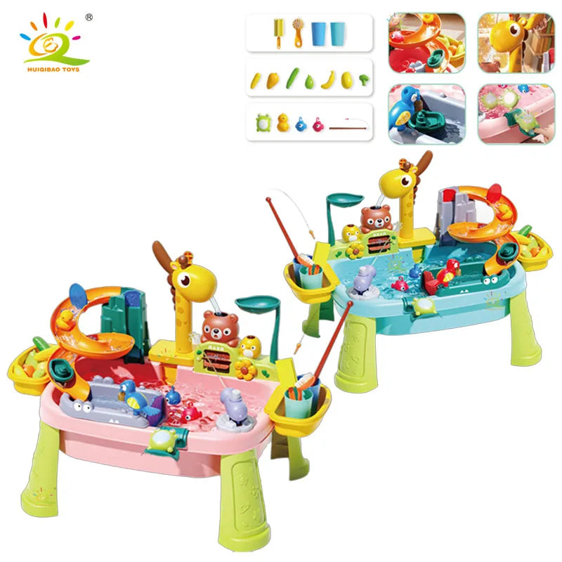 Children's kitchen toys electric fun water play water wash basin fishing dishwashing home role-playing baby early education toys