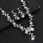 Women's Wedding Jewelry Leaf Cluster Flower Crystal Dangle Earrings Pendant Necklace Set for Bridal
