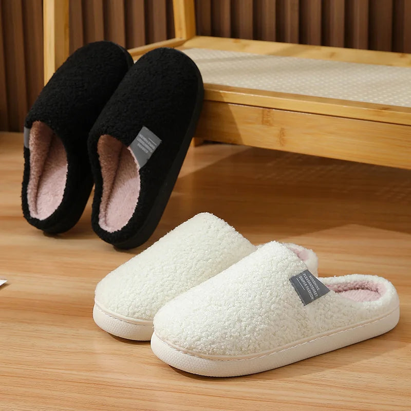 House Slippers Fashion Winter Fashion Women Short Plush Keep Warm Slip on Slippers Casual Plus Size Men Couples Indoor Shoes