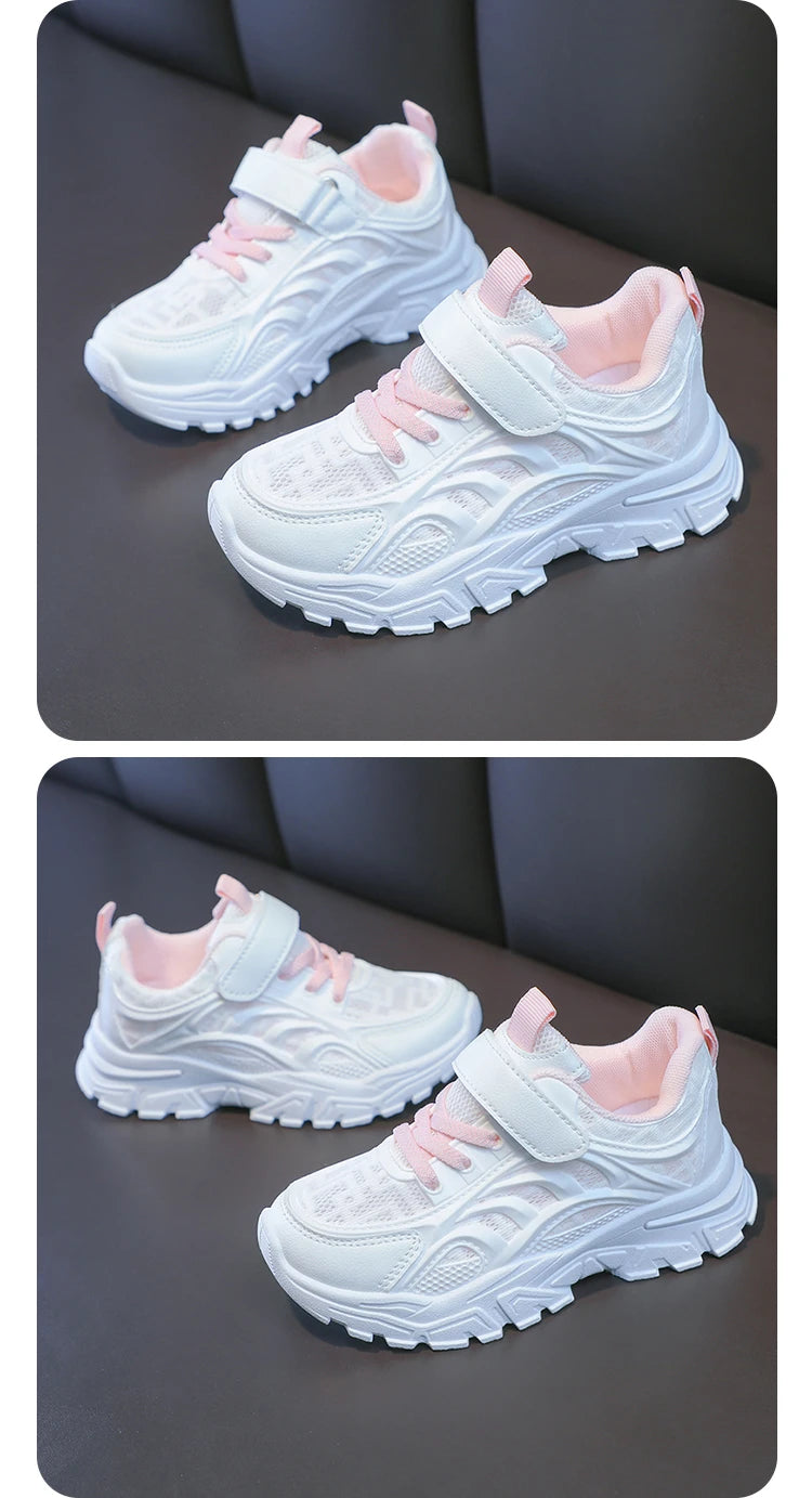 Kids Sports Shoes Breathable Comfortable Students White Shoes School Trendy 2025 New Children Running Shoes Thick Soft Sole