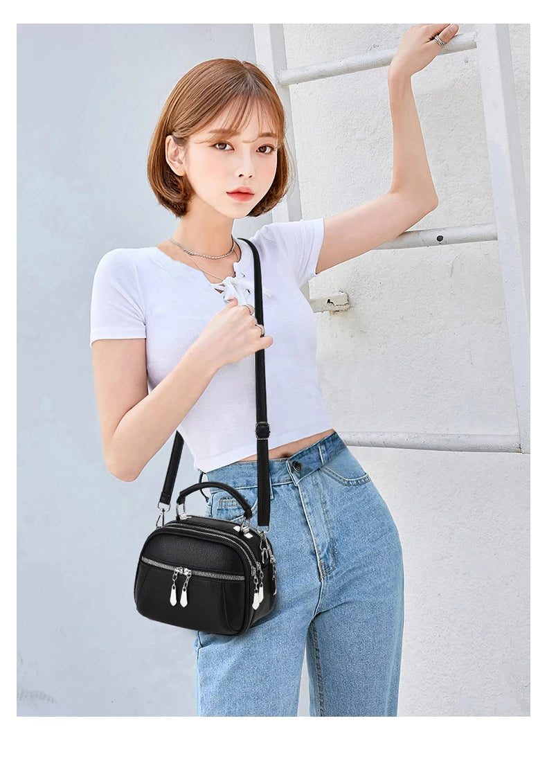 Women Small Purses and Handbags PU Leather Solid Color Zipper Shoulder Bag Cross Body Bags Small Wallets Short Handle Bag