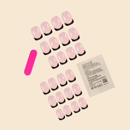 24Pcs/Set Women Girls Short French Light Blue Pink Dual Color Glossy Surface Full Coverage Wearable Fake Nail Press on Nail Art