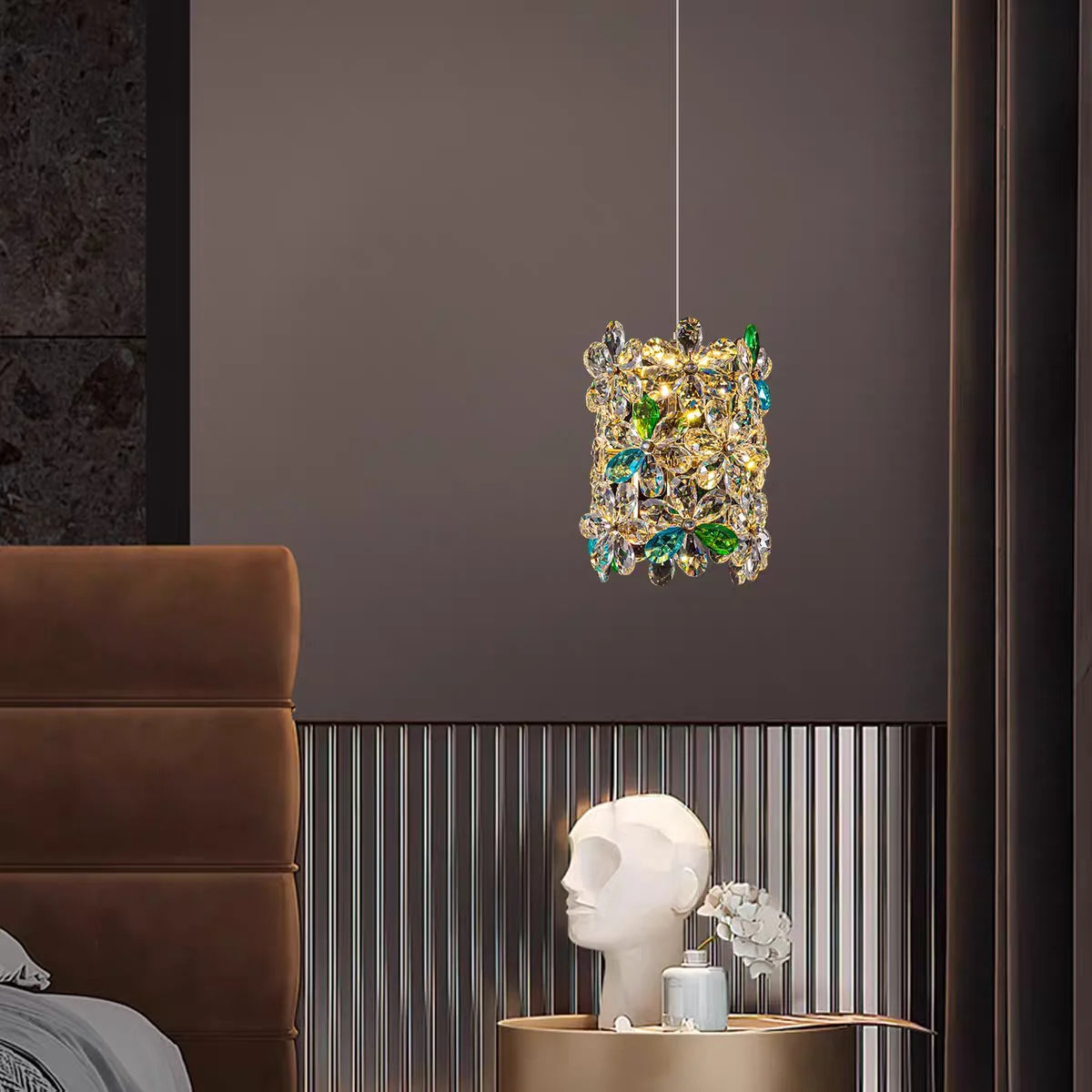 Bedroom Bedside Lamp Crystal Small Chandelier French Flower Light Luxury Entrance Cabinet Restaurant Cloakroom Hanging Line Lamp