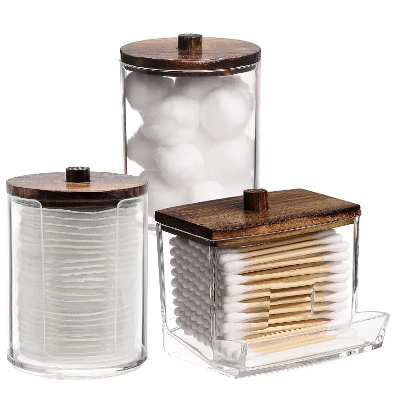 Bathroom Organizer Accessories Set Holder Storage with Clear Plastic Lids, Cotton Ball/Swabs Dispenser, Organizer Jar