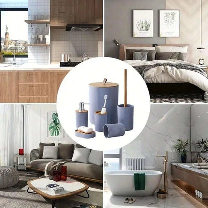 Modern Bathroom Essentials Set/Includes Toothbrush Holder, Waste Bin, Toilet Brush, Cup, Soap Dish and Soap Dispenser