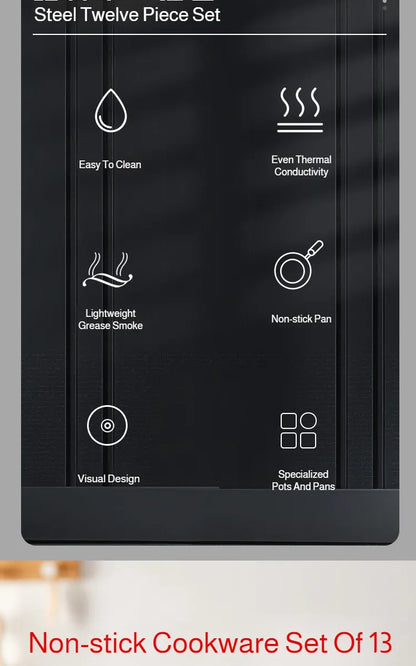 13 Piece Cookware Set Milk Pot Soup Pot Flat Bottomed Small Frying Pan with Lid And Shovel Kitchenware Set for Cooking pots Set