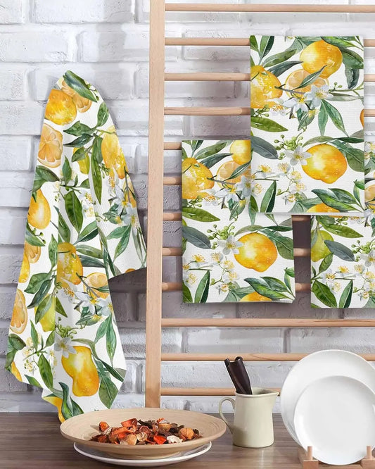 Summer Lemon Flower Kitchen Dish Towels Set Cleaning Supplies Microfiber Dish Drying Towels Hand Towels Kitchens Accessories