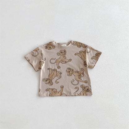 2024 New Summer Boys T-shirt Printed Cartoon Fashion Loose Short Sleeve Tops Children Clothes Baby Round Collar Tees 9m-6y