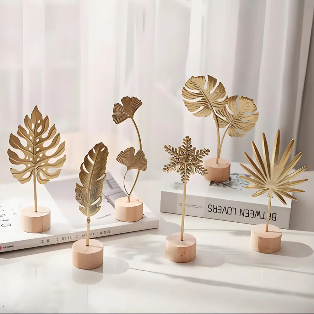 1pc Golden Ginkgo Leaf Feather Metal Model Figurines Manual Desktop Crafts Ornaments Photo Props Statues Sculptures Home Decor