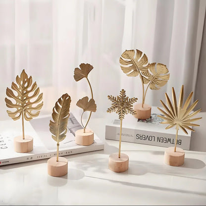 1pc Golden Ginkgo Leaf Feather Metal Model Figurines Manual Desktop Crafts Ornaments Photo Props Statues Sculptures Home Decor