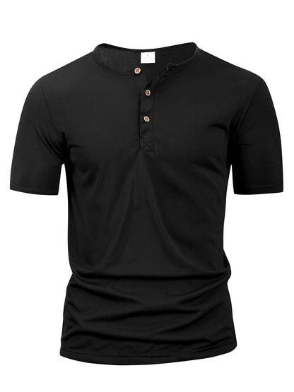 Summer Men Henley Collar T-shirts Button Slim Casual Male Solid Color Short Sleeve Men Sports T-shirt Polo shirt Tops