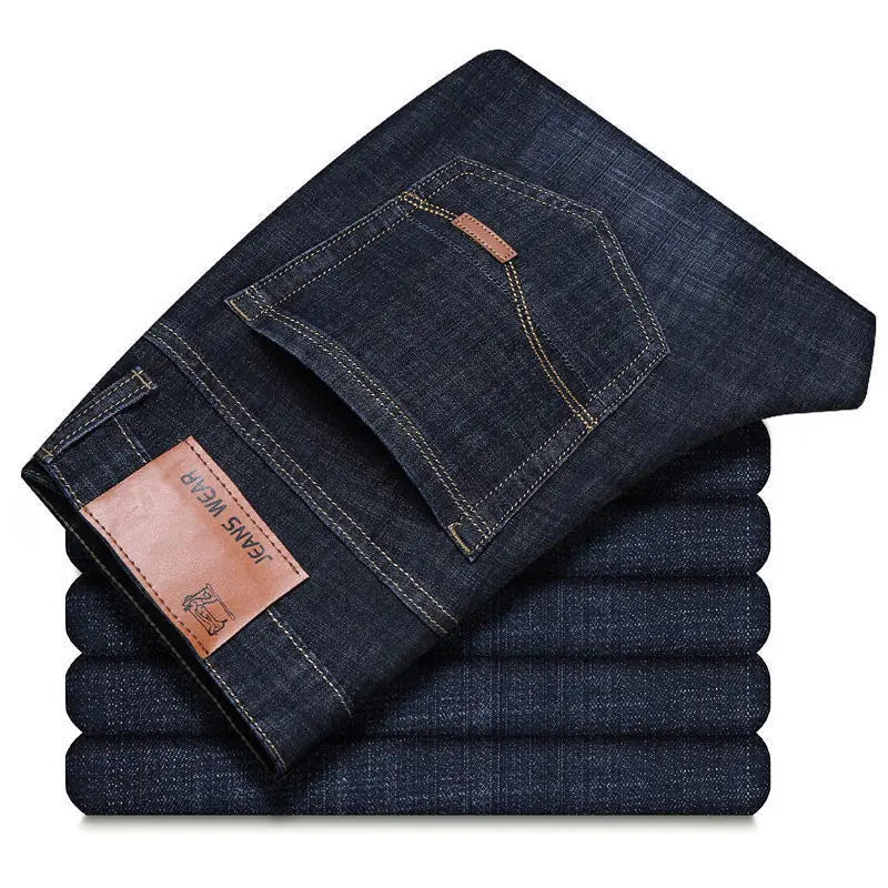 Men's jeans, casual straight leg, elastic, fashionable, classic, blue and black work denim pants, men's brand clothing
