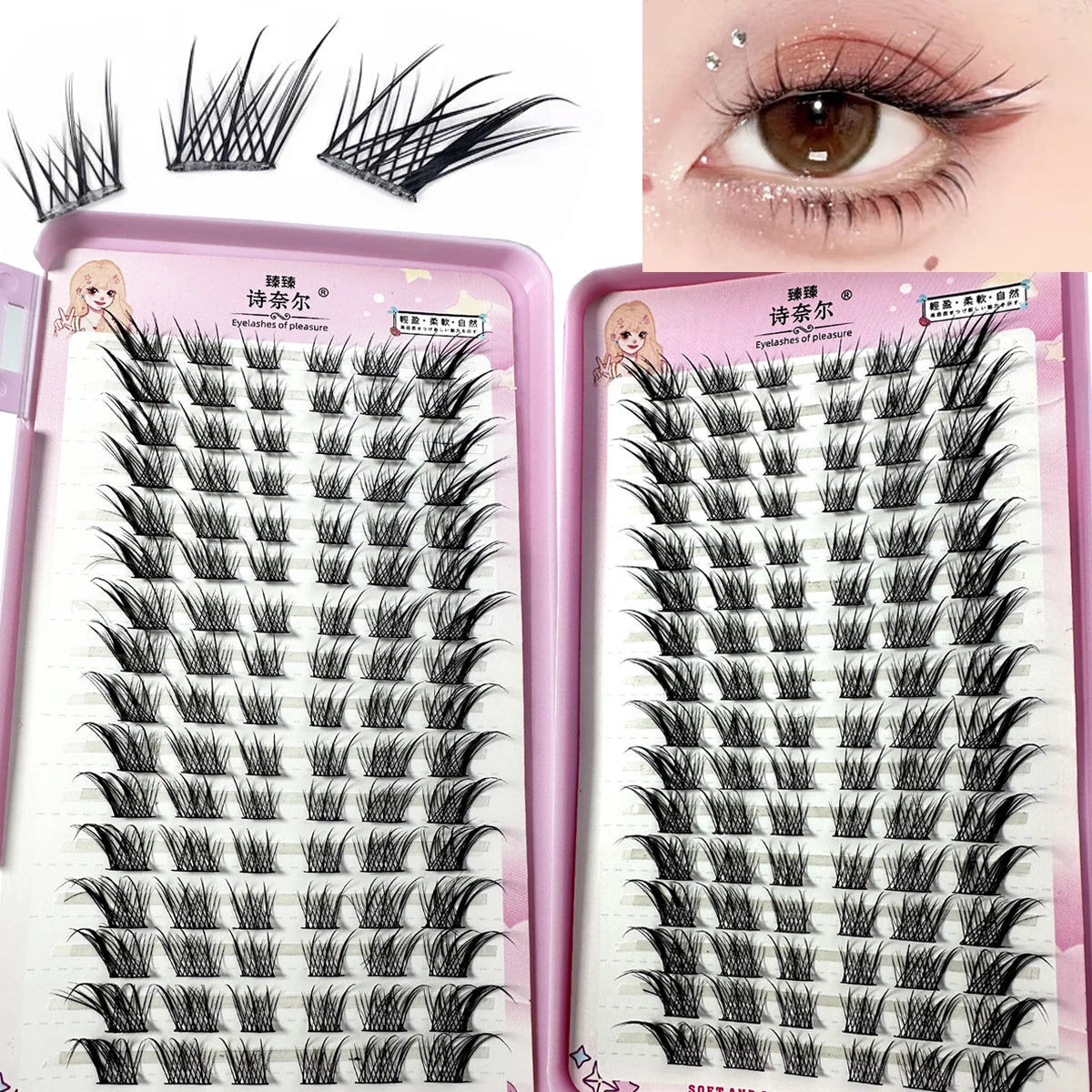3D DIY Fake Eyelashes 32Rows Slanted Flying Fox Eyelash Natural Makeup Eyelash Set With Eye-Catching Long and Thick Eyelashes