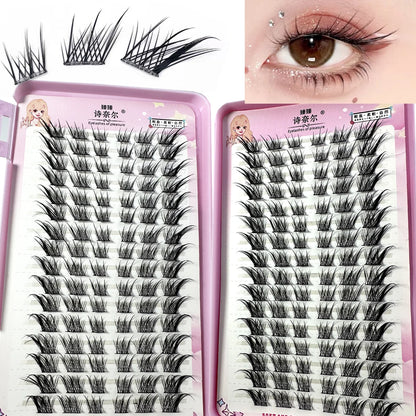 3D DIY Fake Eyelashes 32Rows Slanted Flying Fox Eyelash Natural Makeup Eyelash Set With Eye-Catching Long and Thick Eyelashes