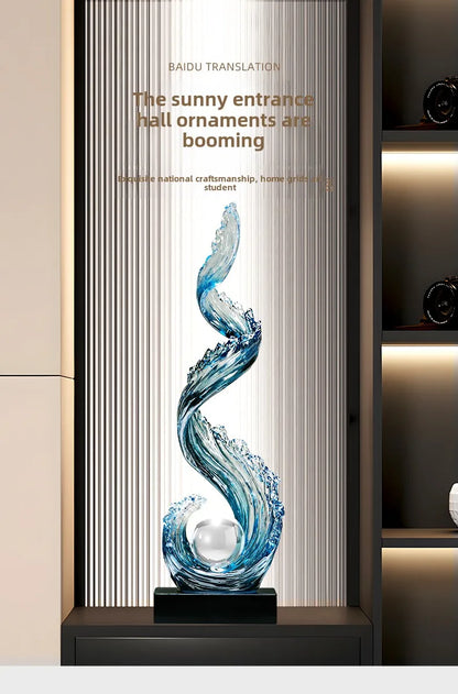 Home Decor Wind and Water Rising Decorations,Blue Resin Sculpture Luxury Living Room Entrance Vertical Art Decoration Customized