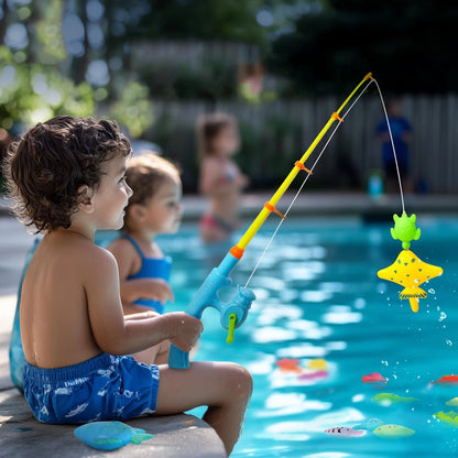 Kids Fishing Toy Set Play Water Toys for Baby Magnetic Rod and Fish with Inflatable Pool Outdoor Sport Puzzle Toys for Children