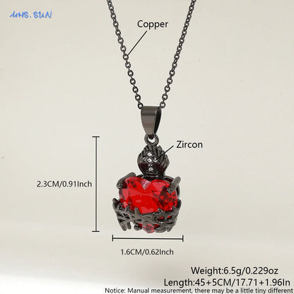 MHS.SUN Gold Plated Sacred Heart of Jesus Cross Necklace Red Zircon Religious Catholic Pendant Necklaces For Women Girls Jewelry
