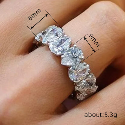 Luxury Pear Cut Single Row White Zircon Rings For Women Silver Color Promise Engagement Wedding Bands Jewelry Mothers Day Gifts