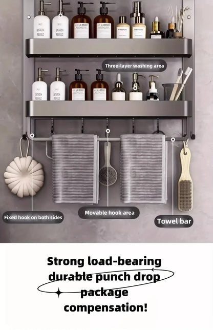 Bathroom Space Storage Towel Items Storage Rack Shampoo Bottle Mouthwash Cup Triple Shelf Wall Hooks Bathroom Accessories