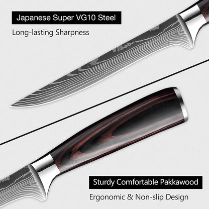 Kitchen Knife 6PCS Set Stainless Steel ,Includes Chef's Knife, Bread , Boning Knife, Fruit Knife, with Solid Wood Knife Holder