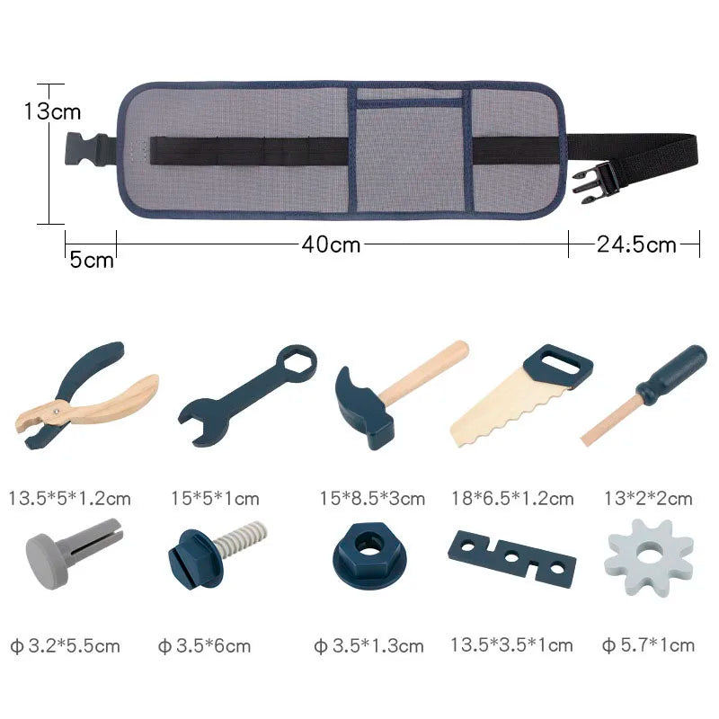 Kids Pretend Play Toy Tool Role Playing Educational Toys 3-6 Year Old Boys Wooden Simulation Children's Repairman Waist Bag Set