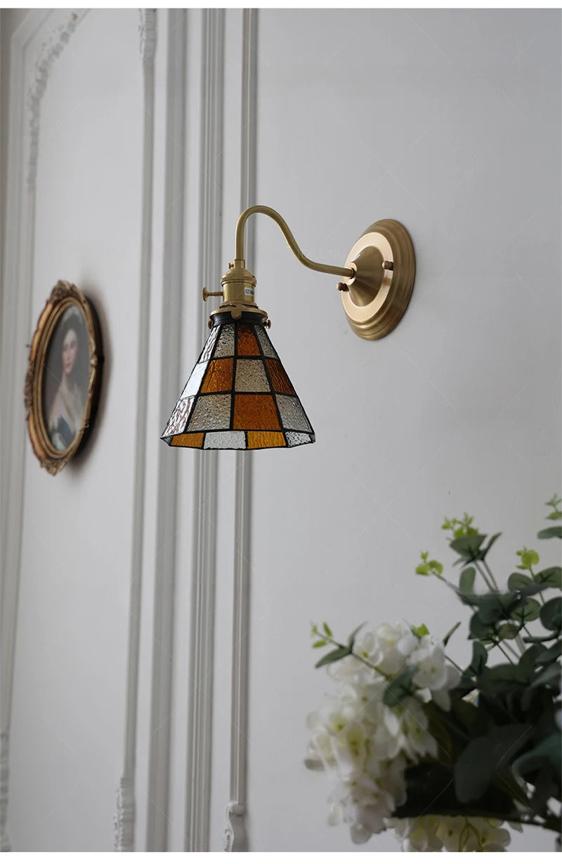 Bedroom headboard Tiffany living room background wall light light luxury Nordic American retro corridor corridor all copper wall