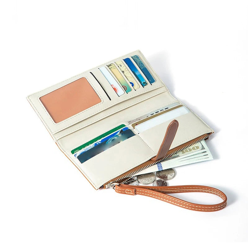 Luxury Designer Women's Wallet PU Leather Long Purse for Women Card Holder Handbag with Zip Pocket Simple Clutch Bag