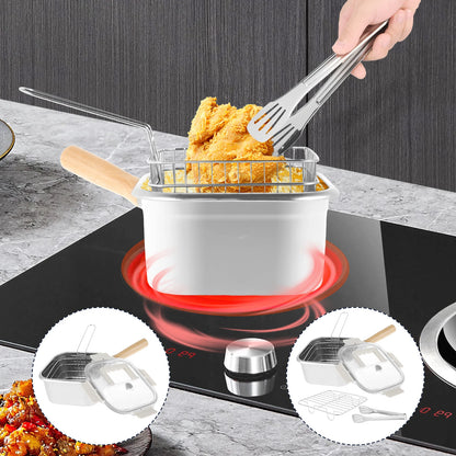 Stainless Steel Deep Fryer Pot set with Basket and Fried Mesh and Steam Rack Square Deep Frying Pot Multifunctional Cooking Pan