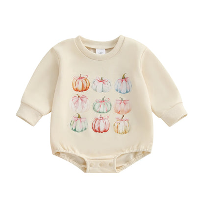 Infant Girls Jumpsuit Short Sleeve Round Neck Ghost Print Playsuit Toddler Halloween Outfit with Ruffles and Bow