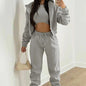 Women's 3-piece Trousers Velvet Hooded Sweatshirt Sports Casual Outfit Casual Long Sleeve Ribbed High Waist Pant Suits Sporty