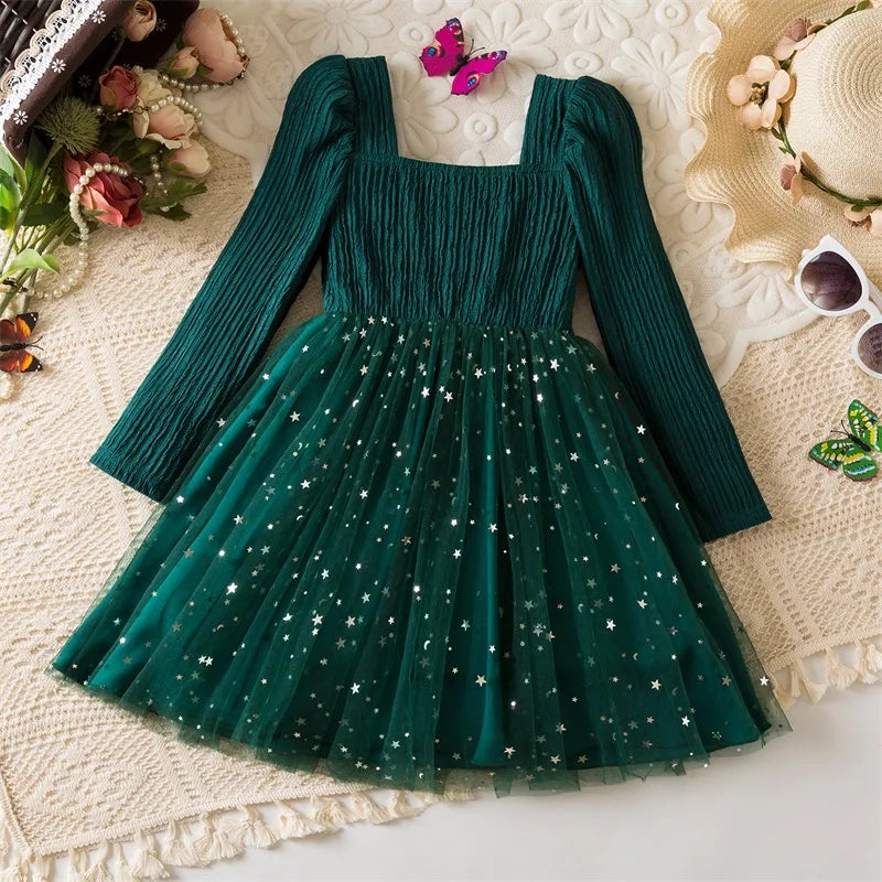 Elegant New Girl Embroidery Flower Girl Dresses for Wedding Autumn Winter Long Sleeve Princess Birthday Party Clothing 3-8Yrs