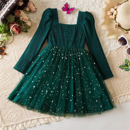 Elegant New Girl Embroidery Flower Girl Dresses for Wedding Autumn Winter Long Sleeve Princess Birthday Party Clothing 3-8Yrs