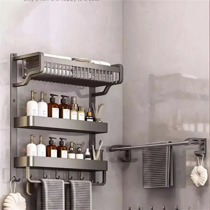 Bathroom Space Storage Towel Items Storage Rack Shampoo Bottle Mouthwash Cup Triple Shelf Wall Hooks Bathroom Accessories