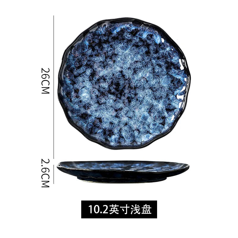 Creative Kiln-Change Bowl and Plate Tableware Home Retro Ceramic Tableware Hotel Dish Plate Rice Bowl Set Home Fish Plate