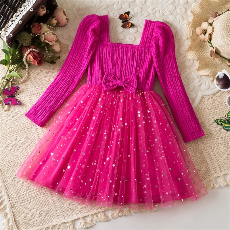 Elegant New Girl Embroidery Flower Girl Dresses for Wedding Autumn Winter Long Sleeve Princess Birthday Party Clothing 3-8Yrs