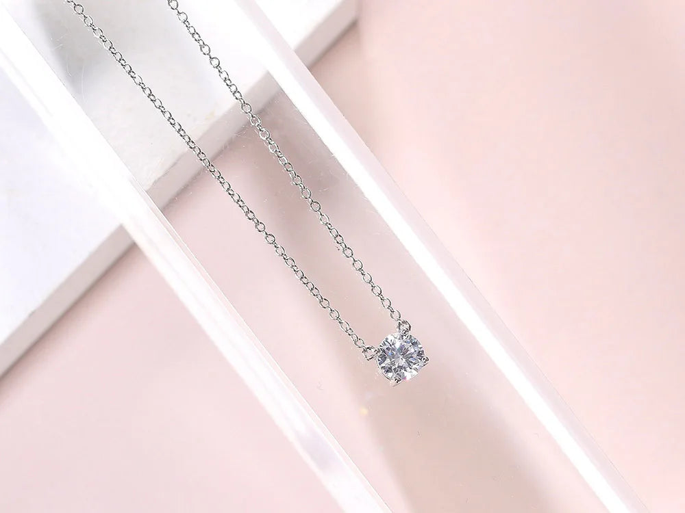 New Jewelry Small Crystal Pendant Necklaces For Women Shiny Zirconia Necklace For Female Wedding Engagement Birthday Gifts N415