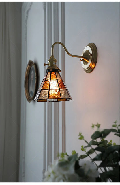 Bedroom headboard Tiffany living room background wall light light luxury Nordic American retro corridor corridor all copper wall