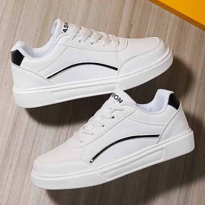 Women Casual Shoes Lace Up White Shoes Board Flat Female White PU Leather Walking Sneakers Thick Sole Outdoor Luxury Fashion